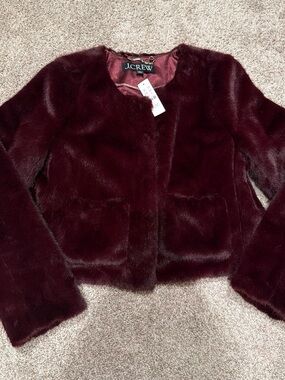 J. Crew P Faux Fur Lady Jacket Burgundy